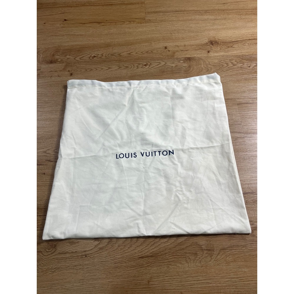 Louis Vuitton Large Cream Cotton Flannel Drawstring Dust Bag 19x18.5 Logo Navy